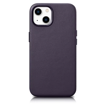 iCarer natūralios odos dėklas iPhone 14 Plus su „MagSafe“, tamsiai violetinis