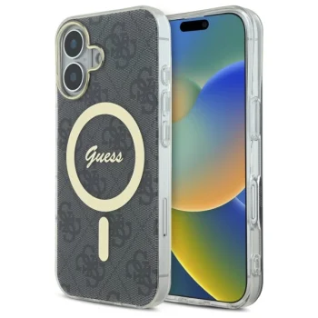 Guess dėklas iPhone 16 telefonui IML 4G MagSafe, juodas