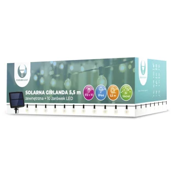 Forever Light Solar Garden Garland Lighting Illumination Decorations 10 LED Lamps Bulbs 5.5m, Filament clear