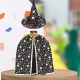 Burtininko kostiumo rinkinys (apsiaustas ir skrybėlė), juodas su auksinėmis žvaigždėmis