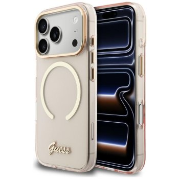 „Guess IML Script Metal MagSafe“ dėklas „iPhone 17 Pro“, Rožinis
