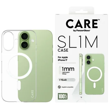 Dėklas CARE by PanzerGlass SL1M MagSafe, skirtas iPhone 17, skaidrus