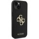 Guess Leather Perforated 4G Glitter Logo dėklas iPhone 15 telefonui, juodas