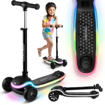 Triratis balansinis paspirtukas vaikams Ricokids Leddi su LED ratais, juodas