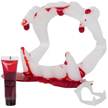 Halloween Fake Teeth and Blood Set, Vampire Fangs, 14 ml