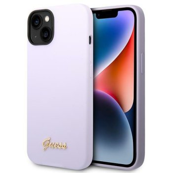 Guess iPhone 14 Case Silicone Vintage Gold Logo, Purple