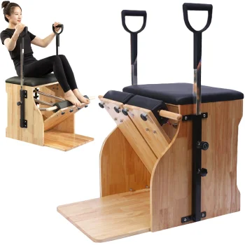 Pilates treniruoklis-kėdė su reguliuojamais pedalais ir spyruoklėmis