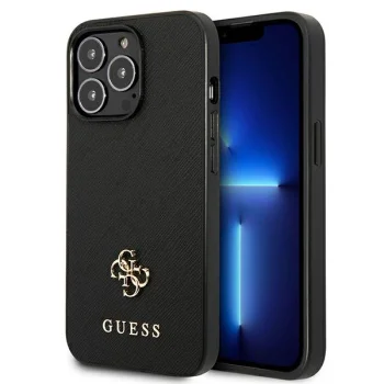 Guess Saffiano 4G Small Metal Logo dėklas iPhone 13 Pro / 13, juodas