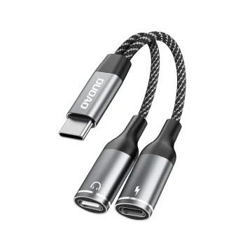 Dudao L13C+ 2-in-1 USB-C to Dual USB-C Adapter, Gray