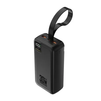 Išorinė baterija Wozinsky W8-B 30000 mAh 30W su žibintuvėliu, juoda
