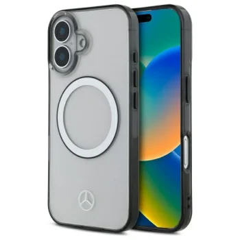Mercedes dėklas iPhone 16 telefonui Printed Logo MagSafe, skaidrus