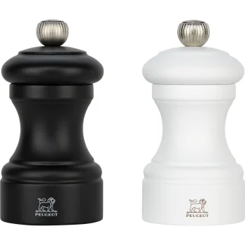 Druskos ir pipirų malūnėlių rinkinys Peugeot Bistro Duo, 10 cm, juodas / baltas