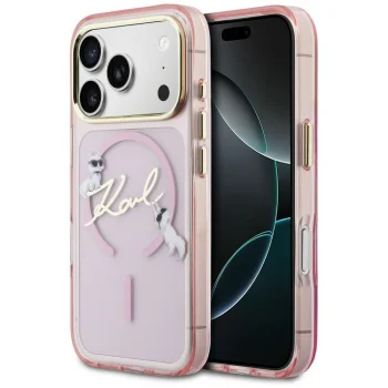 Karl Lagerfeld IML Choupettes Karl Script Logo MagSafe dėklas skirtas iPhone 17 Pro, rožinis