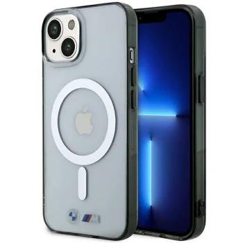 BMW Silver Ring MagSafe dėklas iPhone 14 Plus / 15 Plus, skaidrus