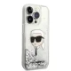 Karl Lagerfeld dėklas iPhone 14 Pro telefonui Liquid Glitter Karl Head, sidabrinis