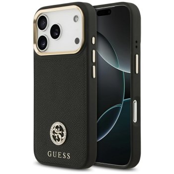Guess Grained Strass Logo MagSafe dėklas iPhone 17 Pro telefonui, juodas