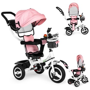ECOTOYS 4-in-1 vaikiškas triratukas su stūmimo rankena JM-066-9L, rožinis