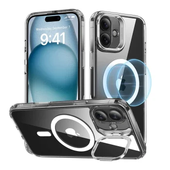 ESR Classic Hybrid HaloLock dėklas su stovele iPhone 16 Plus, skaidrus