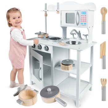 Ricokids 7835 medinė žaislinė virtuvėlė su priedais, balta