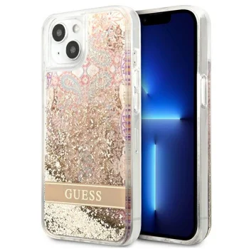 Guess Paisley Liquid Glitter dėklas iPhone 13 mini, auksinis
