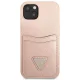 Guess Saffiano Triangle Logo dėklas su kortelių dėtuve iPhone 13, rožinis