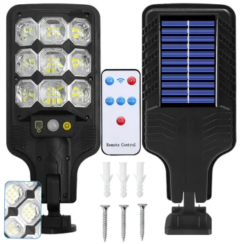 Saulės energijos LED gatvės šviestuvas su judesio jutikliu ir pulteliu HS-8037-A