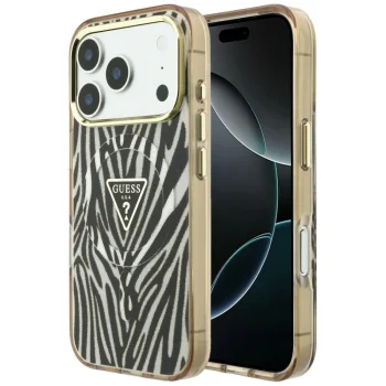 Guess IML Zebra Glitter MagSafe dėklas iPhone 17 Pro / 18 Pro, auksinis