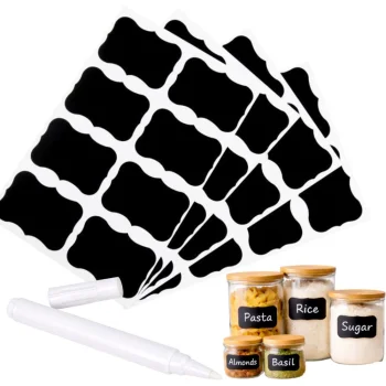 Chalkboard Labels for Jars and Spices, 192 Pcs with White Chalk Marker, Black