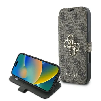 Atverčiamas dėklas „Guess 4G Metal Logo“ iPhone 16 Pro Max, rudas