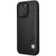 BMW dėklas iPhone 14 Pro Max telefonui Leather Blue Dots, juodas