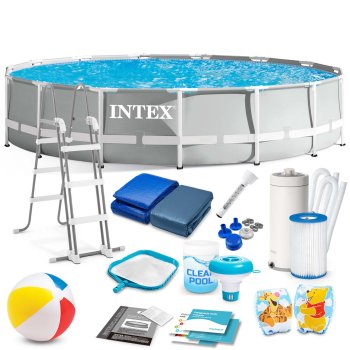 Karkasinis baseinas su priedais Intex 26724, 457x107 cm, pilkas
