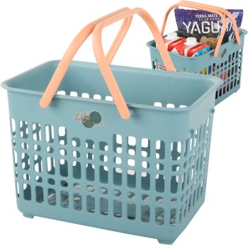 Plastic Shopping Basket with Folding Handles, 29x19x20.5 cm, Assorted Colors