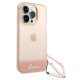 Guess Translucent Pearl Strap dėklas telefonui iPhone 14 Pro, rožinis