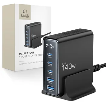 Tech-Protect DC140W-GAN 5-Port GaN Charger PD140W / QC3.0 Black