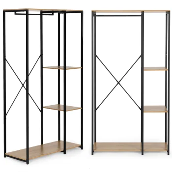 Pastatoma drabužių kabykla su lentynomis ModernHome, šviesus ąžuolas / juoda, 90 x 40 x 167 cm