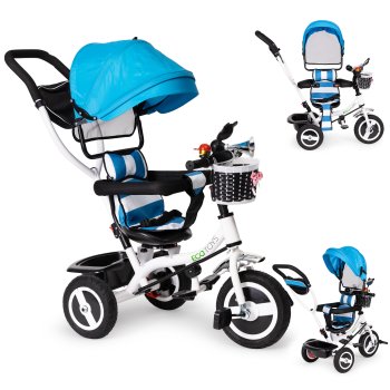Triratukas Ecotoys JM-066-9L su pasukama kėdute ir stogeliu, mėlynas
