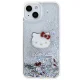Hello Kitty dėklas iPhone 14 telefonui su skystais blizgučiais, sidabrinis