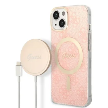 Dėklo ir įkroviklio rinkinys Guess GUBPP14MH4EACSP, skirtas iPhone 14 Plus, rožinis