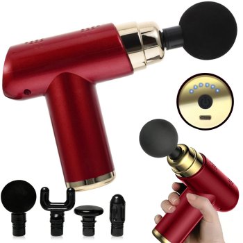 Mini Massage Gun with 4 Attachments, Red