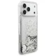Guess Liq. Glitter 4 Charms dėklas, skirtas iPhone 17 Pro Max, sidabrinis