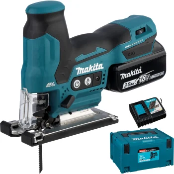 Akumuliatorinis švytuoklinis siaurapjūklis Makita DJV185RF1J 18V LXT su 3.0 Ah akumuliatoriumi ir krovikliu