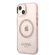 Guess Gold Outline Translucent MagSafe dėklas iPhone 13 telefonui, rožinis