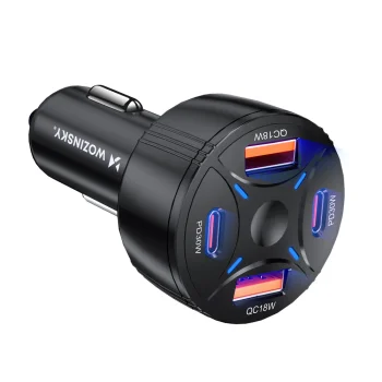Wozinsky WLS-04 automobilinis įkroviklis 60W, 2x USB-C / 2x USB-A - juodas