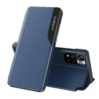 Atverčiamas dėklas Hurtel Eco Leather View Case telefonui Poco M4 Pro 5G su stovu, mėlynas