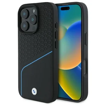 BMW iPhone 16 Pro Max dėklas Sign Leather Line MagSafe, juodas