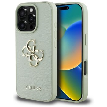 Guess dėklas iPhone 16 Pro Max telefonui, PU Grained Big 4G, žalias