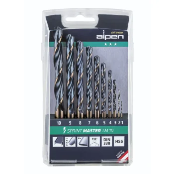 Alpen Sprint Master TM 10 HSS grąžtų metalui rinkinys 1–10 mm, 10 vnt.