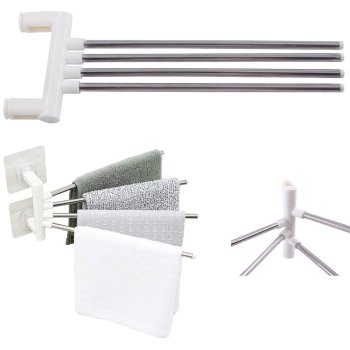Swivel Bathroom Towel Rack with 4 Arms, White