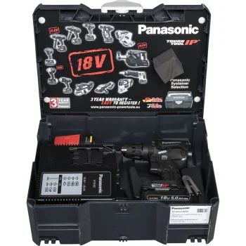 Akumuliatorinis gręžtuvas-suktuvas Panasonic EY1DD1J18D32, 18V, 2x 5.0 Ah, juodas