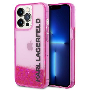 Karl Lagerfeld Liquid Glitter Elong dėklas iPhone 14 Pro telefonui, rožinis